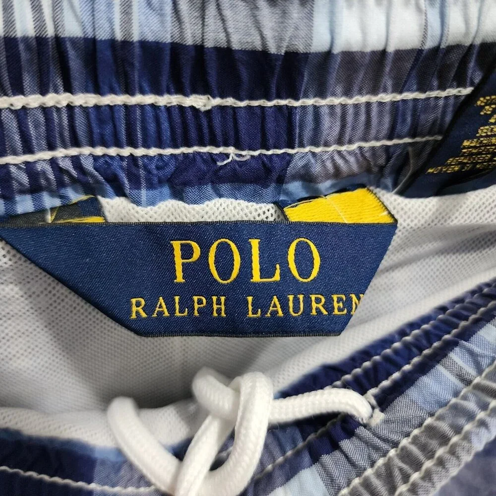 Polo Ralph Lauren Blue Plaid Drawstring Swim Shorts Trunks Size M‎ Yellow Pony